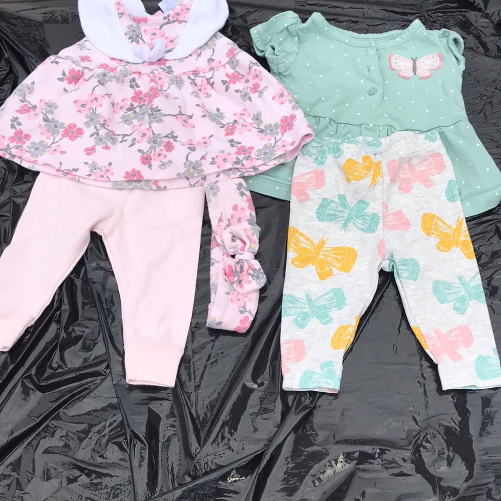 2 set of matching baby girl outfit- flower & butterfly designs